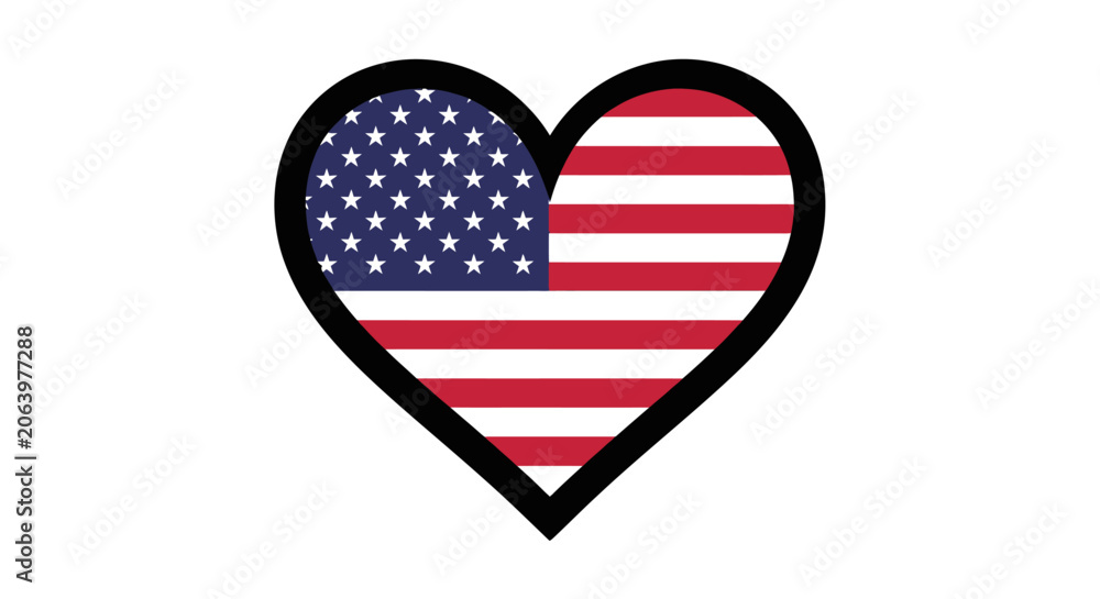 Obraz premium Happy independence day 4th of July American flag heart symbol, patriotic icon, USA love heart, national symbol Vector