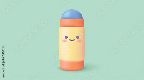 Cute Cartoon Glue Stick with Smiling Face on Pastel Background