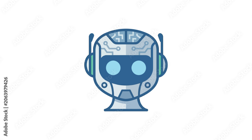 Fototapeta premium Robot head with brain circuits, futuristic AI, technological innovation.