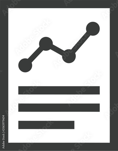 Minimalist black icon showing a business report document with a rising growth trend line graph