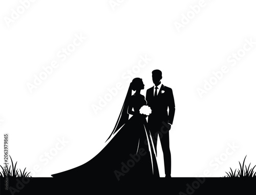 Elegant Wedding Couple Silhouette Minimal Romance Design Art