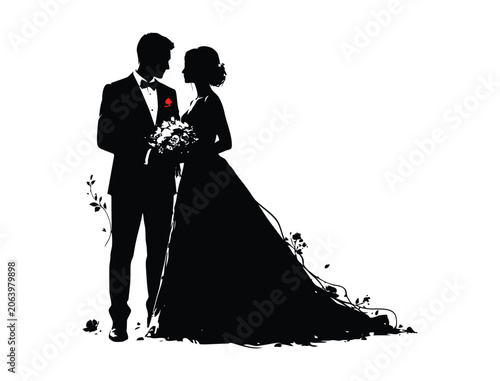 Romantic Wedding Couple Silhouette Bride Groom Elegant Art