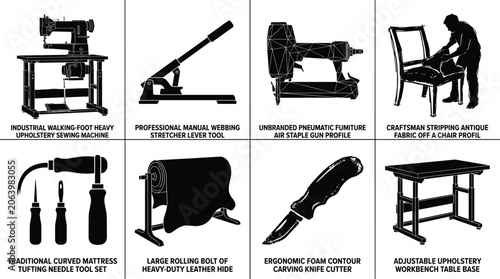 Canvastavla Professional furniture upholstery and leather repair tools vector icon set featu