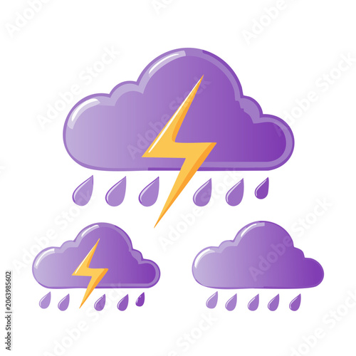 Cartoon Thunderstorm Clouds with Lightning and Rain