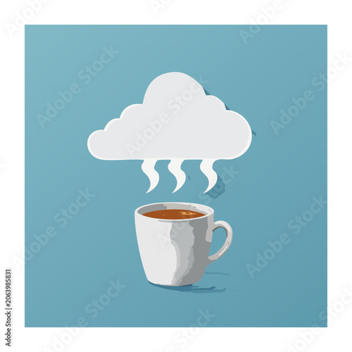 Flat design illustration of coffee cup with steam and cloud