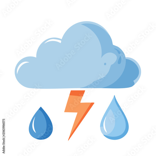 Storm Cloud with Lightning and Raindrops Illustration