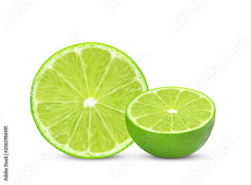 Slices of fresh lime fruit isolated on transparent background. PNG
