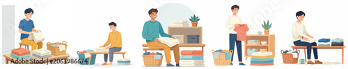 Vector of a person folding clean laundry
