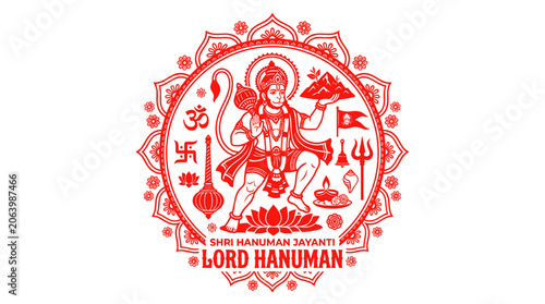 Schilderij op canvas Lord hanuman holding mountain and mace with religious symbols