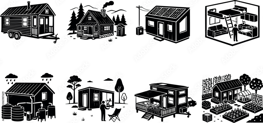 Obraz premium Collection Of Small House Vector Illustrations On White Background
