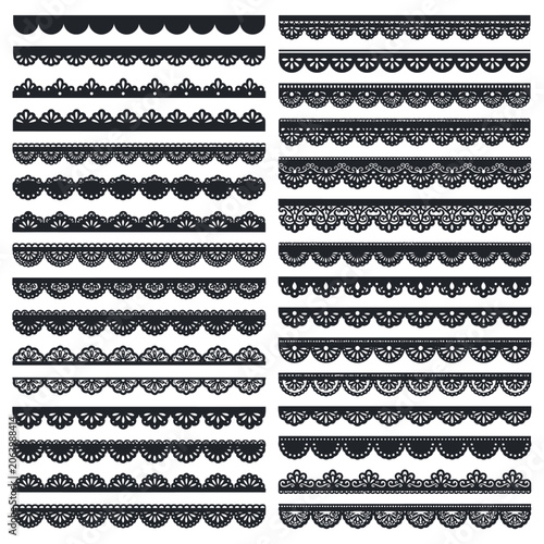 Schilderij op canvas Set of decorative black lace borders and seamless trims