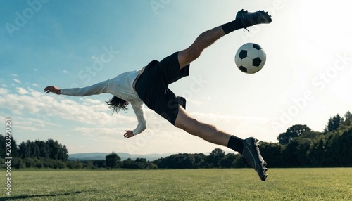 Professional soccer striker executing a powerful bicycle kick during a high-stakes football match, capturing a moment of extreme athletic skill, agility, and dynamic sports action in a stadium.