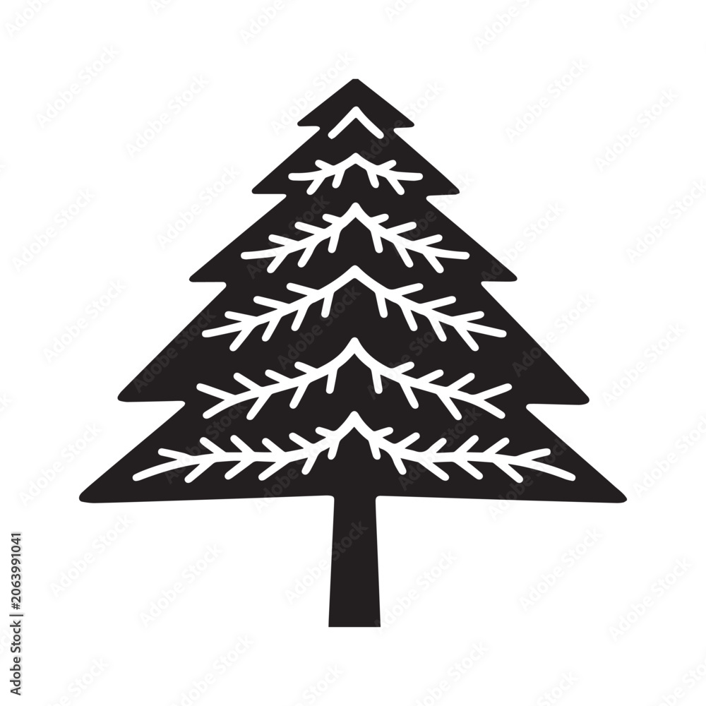 Fototapeta premium Christmas Tree Silhouette Icon Featuring Stylized Garland Waves For Holiday Winter Design. 