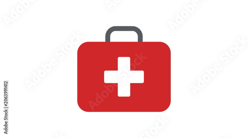 Red first aid kit with white cross illustration.