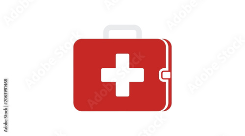Medical first aid kit box with white cross symbol and clasp.