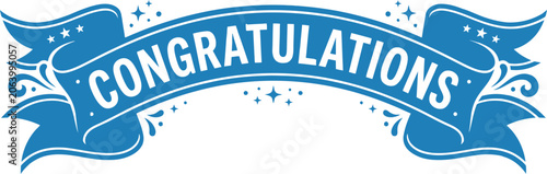 Obraz na płótnie Congratulations blue ribbon banner with sparkles