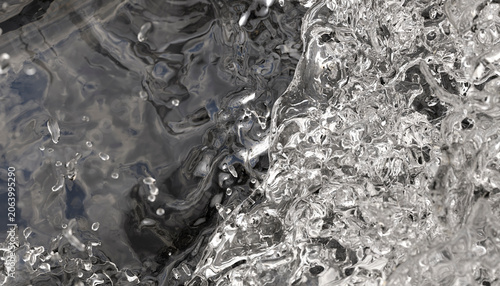 Close-up of dynamic, swirling water splashes capturing motion and texture. Illustration, rendering