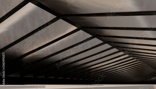 Abstract view of a modern architectural ceiling with geometric patterns and shadows. Illustration, rendering