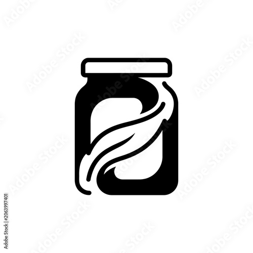 Jar with organic leaves symbol for natural products and healthy food.