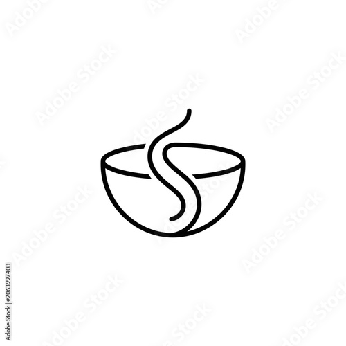 Minimalist line art of a steaming bowl of soup or broth.