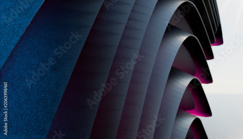 Curved abstract architecture with blue and purple tones creating a modern artistic design.