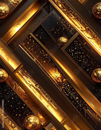 Ornate gold metallic panels with intricate designs