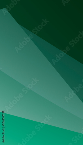 Overlapping geometric shapes in various green shades create an abstract pattern.
