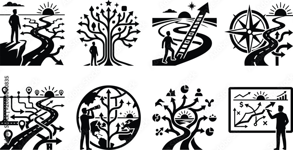 Fototapeta premium Business journey path success vector icons