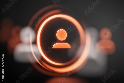 Glowing user profile icon centered within series of concentric circular lines, digital interface design element