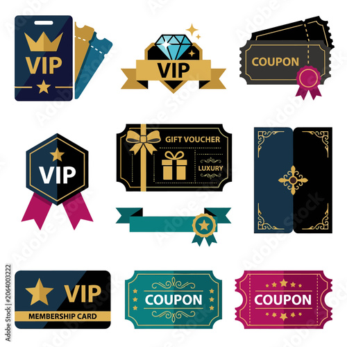 A collection of luxury vip passes and decorative gift vouchers