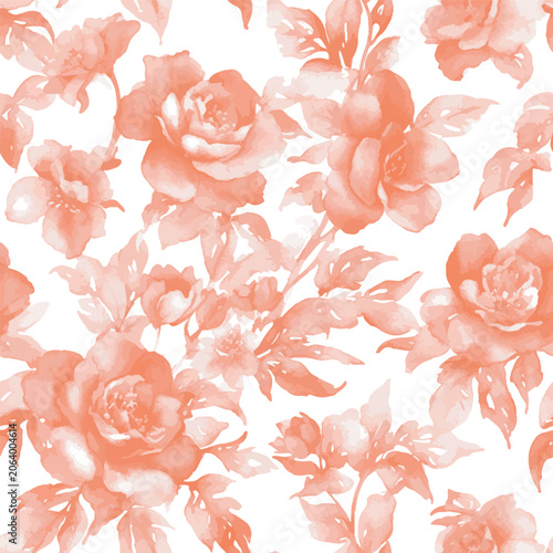Watercolor floral seamless pattern design with soft peach tones