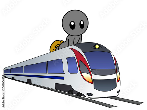 Drawing of a human that on the train