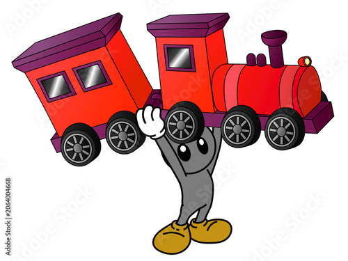Drawing of a human that lifting the train