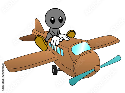 Drawing of a human that sitting on a helicopter