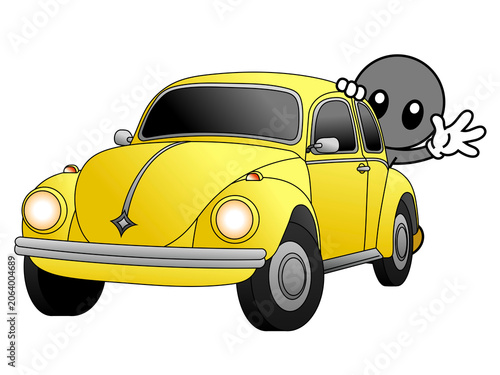 Drawing of a human and the car