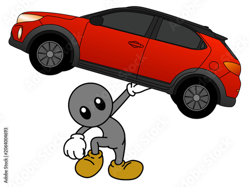 Drawing of a human that lifting the car
