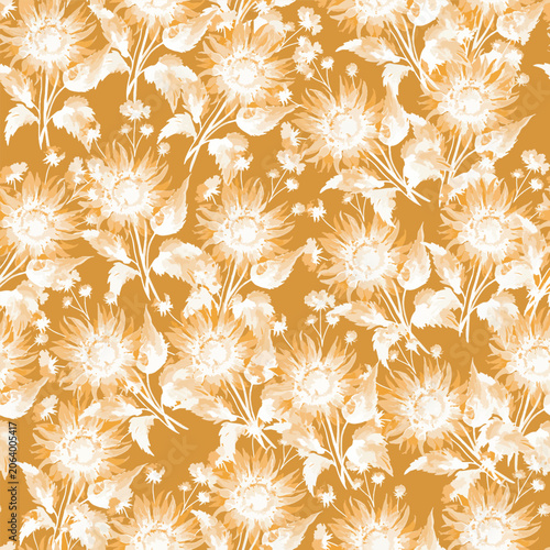 Watercolor Flower Seamless Pattern Design in Warm Golden Tones