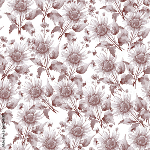 Watercolor Floral Seamless Pattern with Delicate Flower Illustrations in Soft Pink Tones