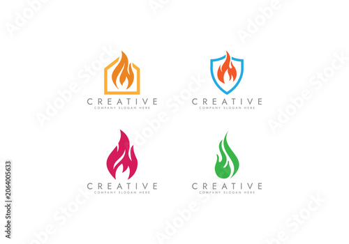 Fire Flame Elements Collection. Oil and gas logo Fire shield and energy logo with vector design 