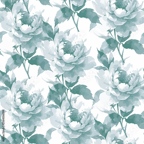 Watercolor floral seamless pattern design with soft green tones