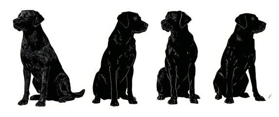set of black silhouette logos for the Labrador Retriever dog breed