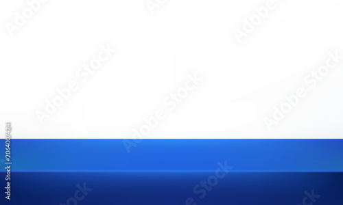Empty white and blue studio room background Space for selling products, backdrop, wallpaper, background, text. Empty Room Studio with table. Vector illustration.