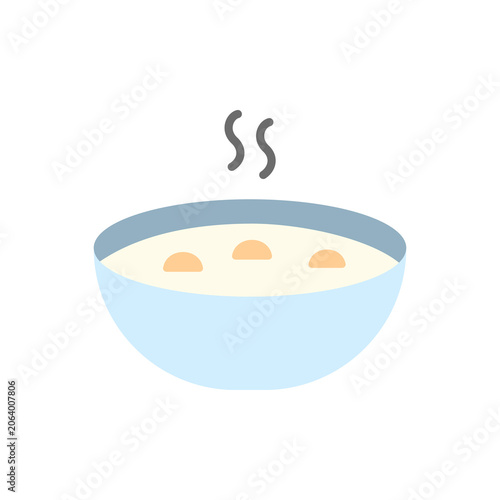 Soup bowl flat icon. Warm soup illustration with simple food style. Perfect for restaurant menus, recipe designs, stickers, and kitchen projects.