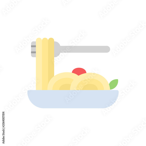 Spaghetti flat icon. Pasta noodles illustration on a plate with clean flat style. Great for Italian food branding, packaging, menus, and culinary graphics.