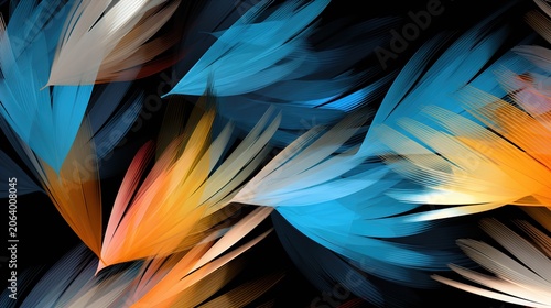 Abstract colorful feather strokes on black background