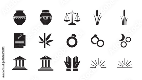 Foto Justice and Education Icons Set with Black Silhouettes on White Background, Incl