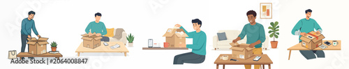 Fotografie Vector of a person opening a delivered package