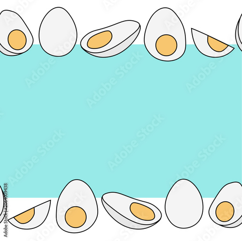 boiled eggs with yolks Egg colored horizontal border frame template hand drawn illustration. Vector graphic line art. Perfect for invitation cards for package, holiday design, fabric and textile.