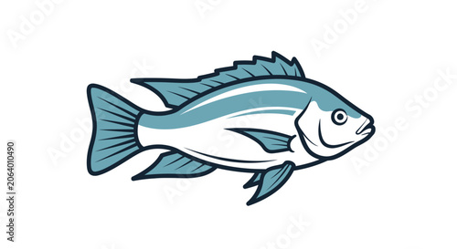 Stylized blue fish illustration, simple, clean design, isolated on white background