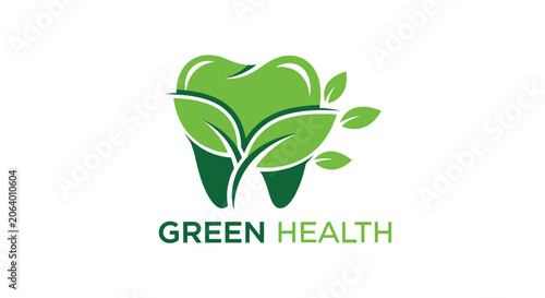Green Tooth Logo with Leaves - Natural Dental Care and Health Concept